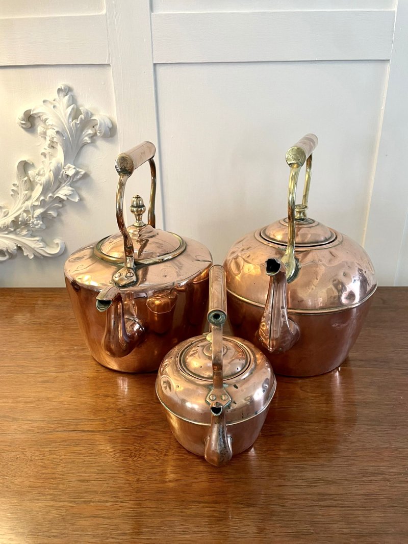 Antique Collection of Three Copper Kettles - Image 4
